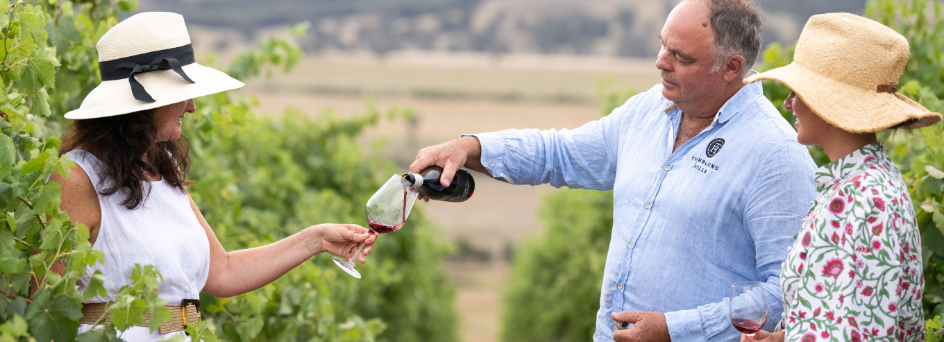 People enjoying Tumblong Hills wines at the vineyard